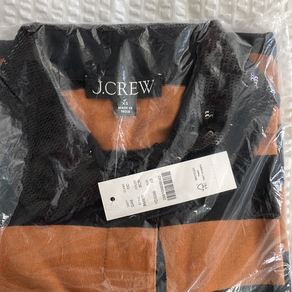 JCrew Women’s polo shirt with sequin collar size XS color burnt camel / black - Picture 4 of 5
